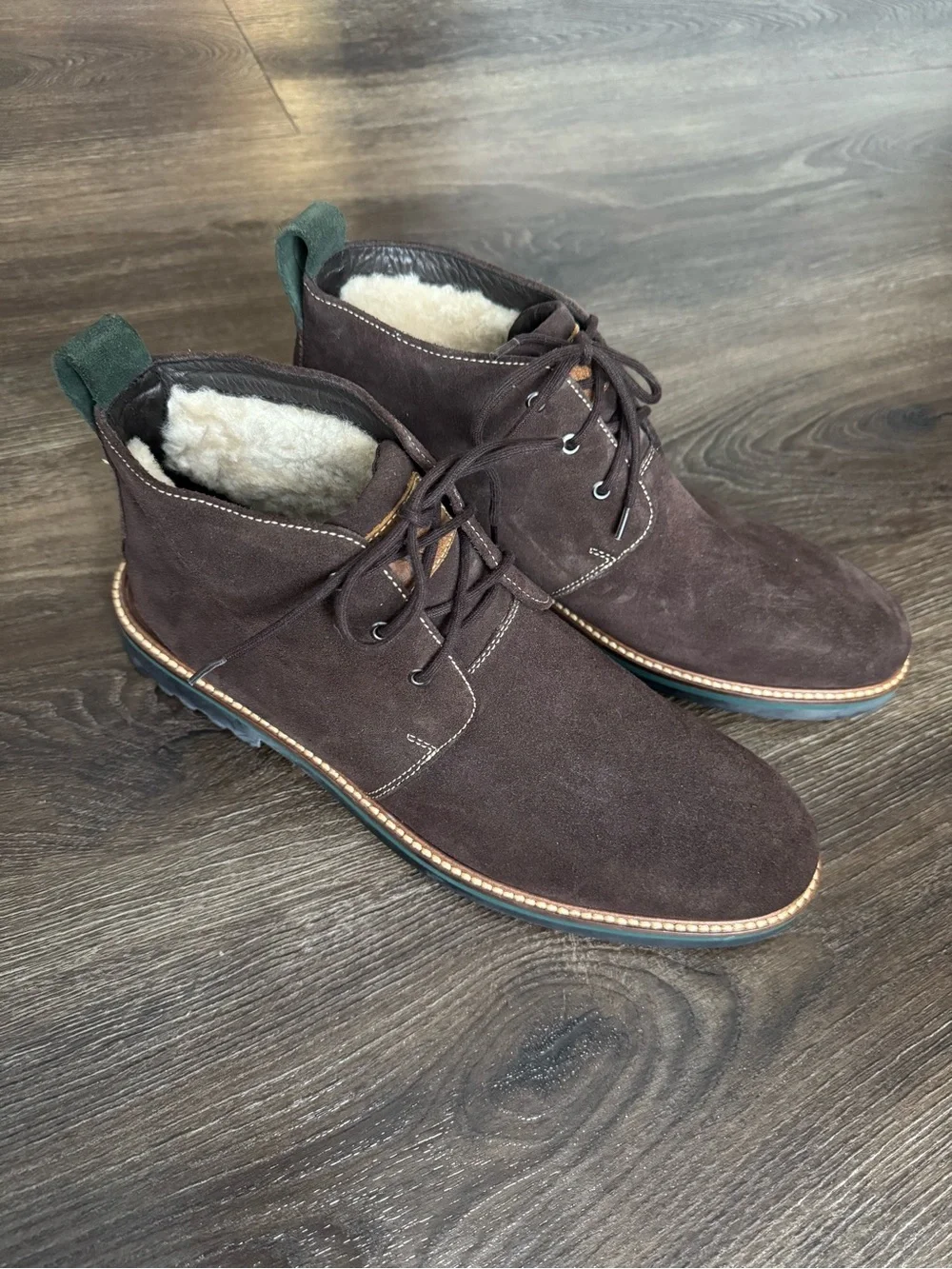New! Martin Dingman Dark Brown Suede Chukka Boots with Shearling Collar